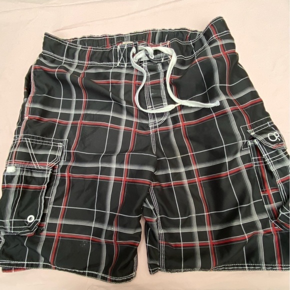 Ocean Pacific Ford shorts in great condition black with gray and red plaid. - Picture 1 of 5